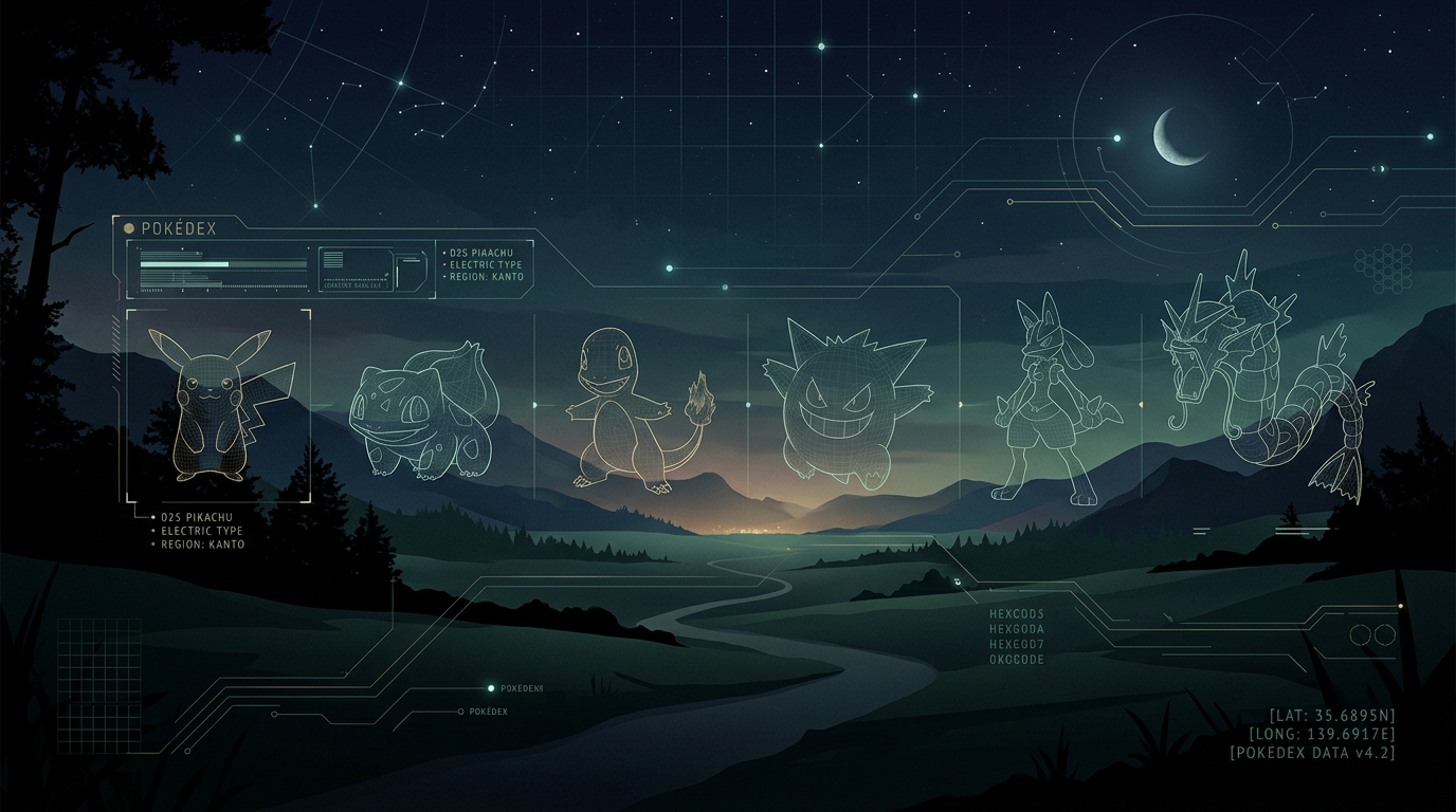 Pokédex Schematics & Celestial Landscape Background